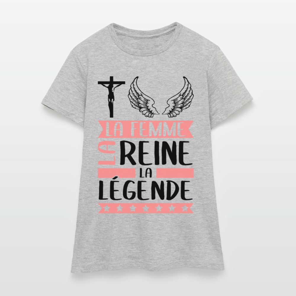 T-shirt femme coloris clair Christelle en rébus – La femme, la reine, la légende - gris chiné