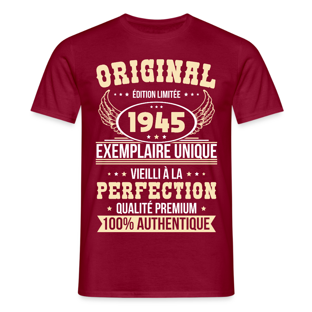 T-shirt Homme - Anniversaire 80 Ans - Original 1945 - rouge brique