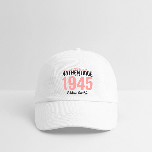 Casquette classique - Anniversaire 81 Ans - 100% Authentique 1945 - blanc/blanc
