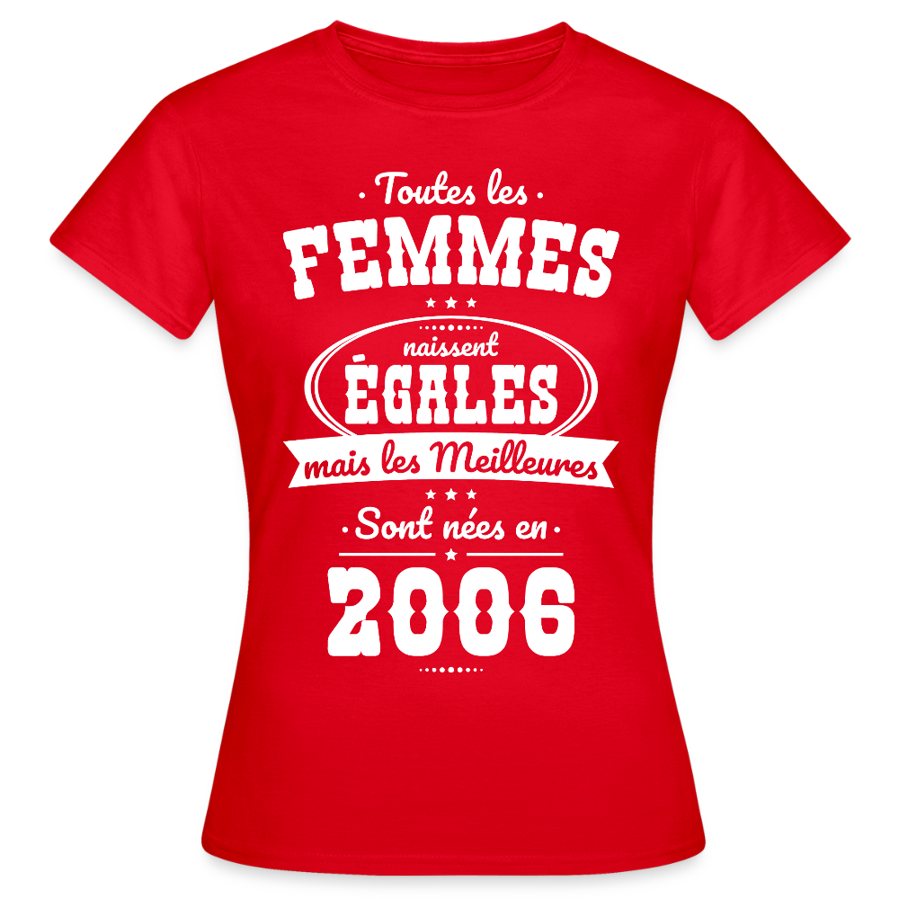 T-shirt anniversaire femme 20 ans – Les meilleures sont nées en 2006 - rouge