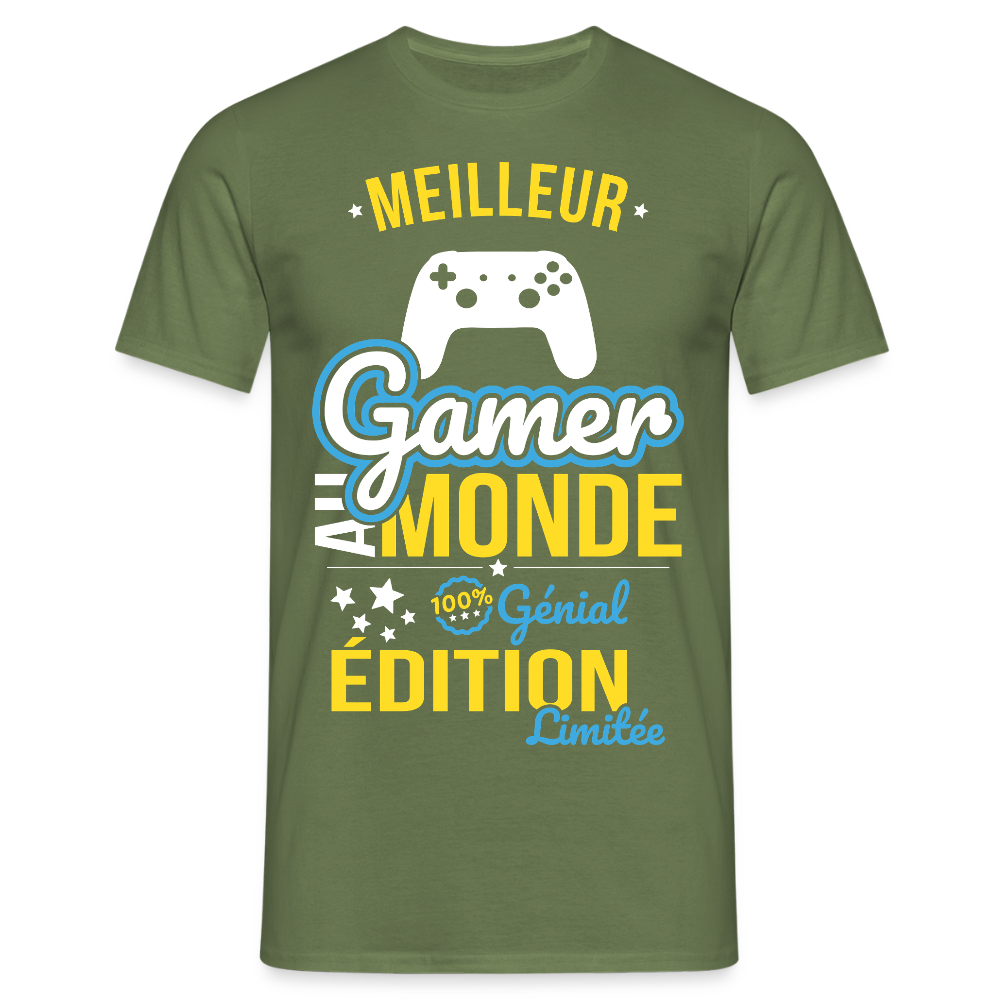 T-shirt Homme - Meilleur Gamer au monde - 100% génial - vert militaire