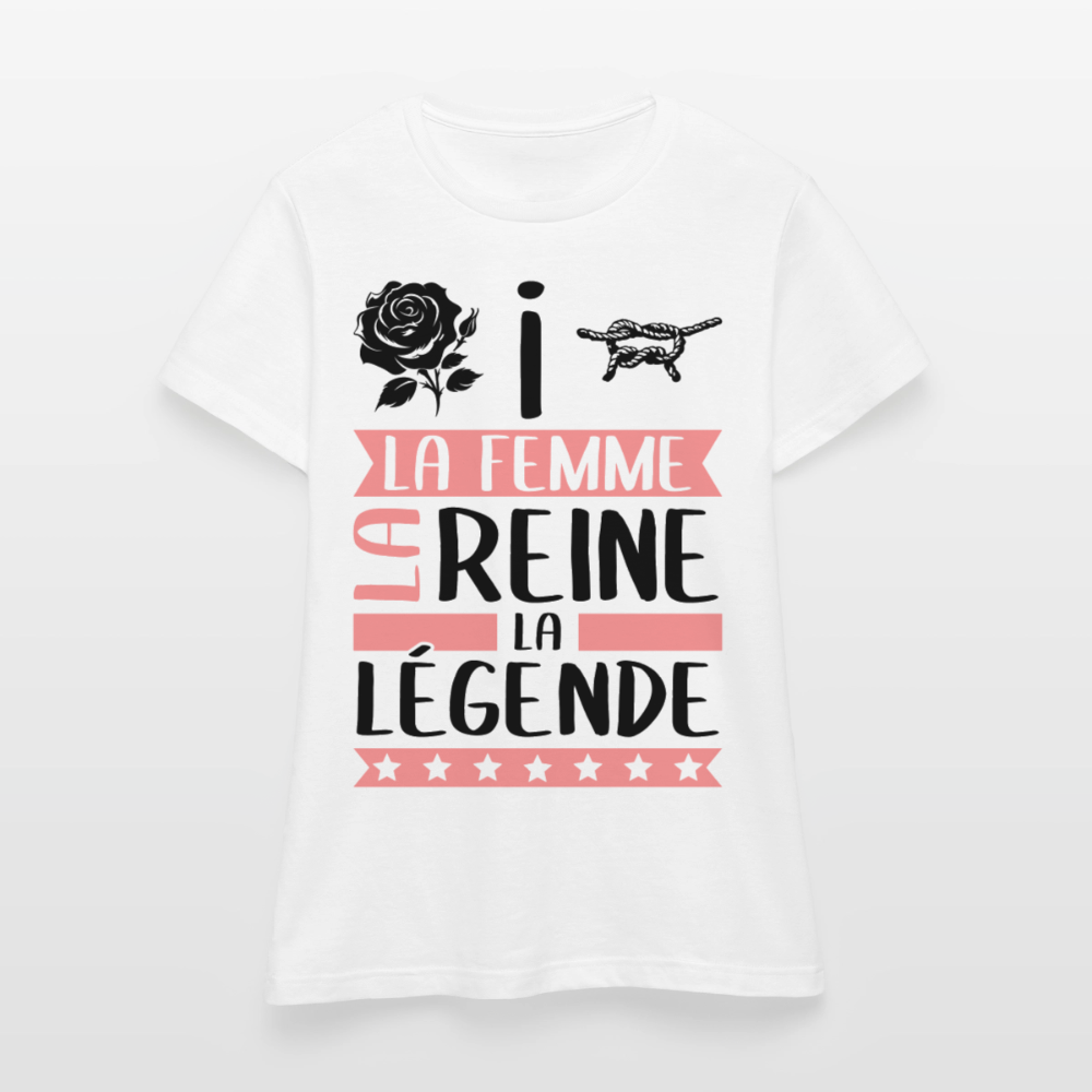 T-shirt femme coloris clair Rosine en rébus – La femme, la reine, légende - blanc