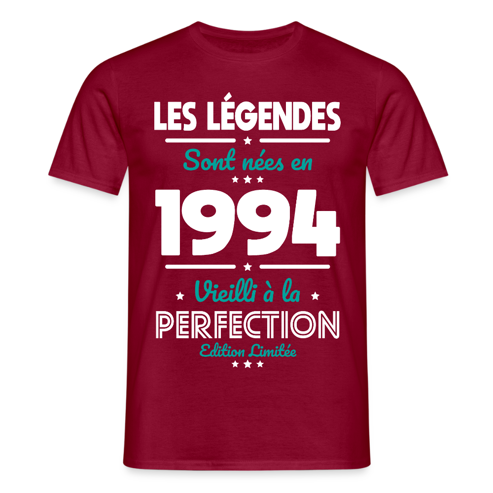 T-shirt Homme - Anniversaire 31 Ans - Les Légendes sont nées en 1994 - rouge brique