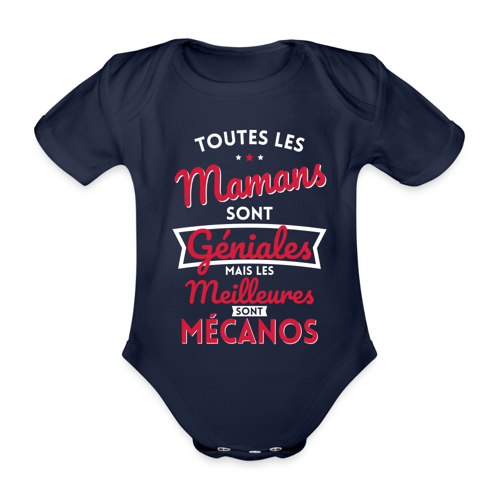 Body Bébé bio manches courtes - Mamans géniales - Les meilleures sont mécanos - marine foncé