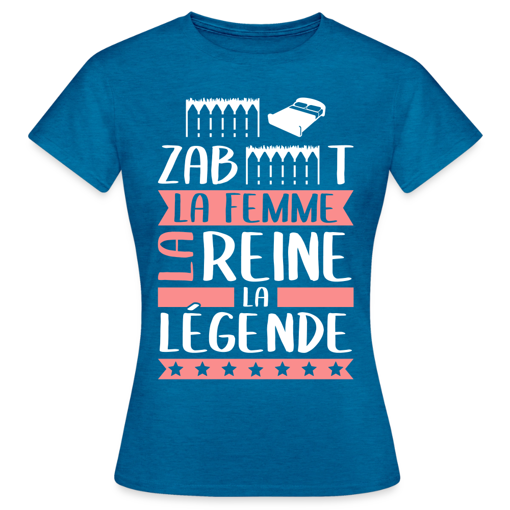 T-shirt femme Elisabeth rébus – La femme, la reine, la légende - bleu saphir antique chiné