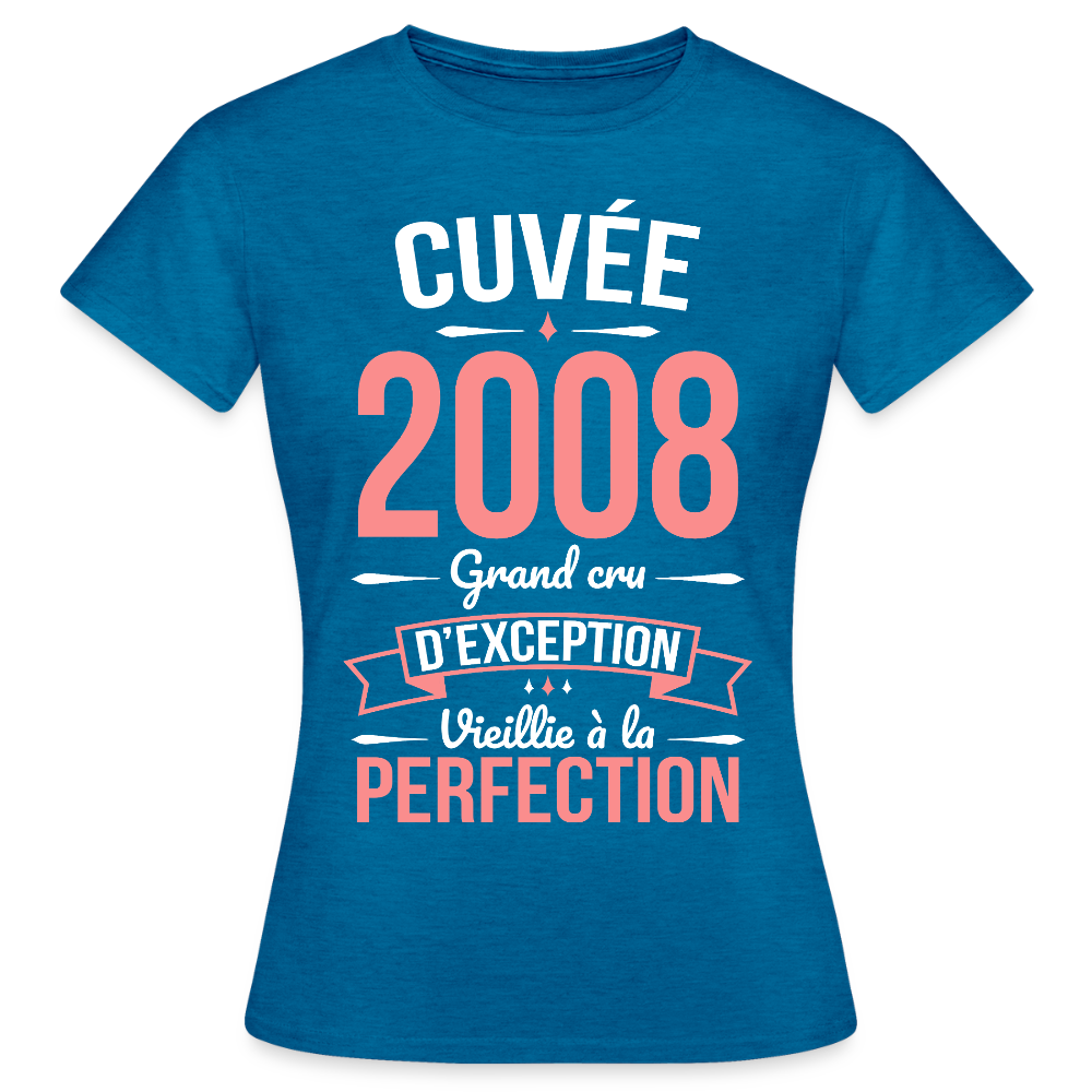 T-shirt anniversaire femme 18 ans – Cuvée 2008, Grand cru d’exception - bleu saphir antique chiné