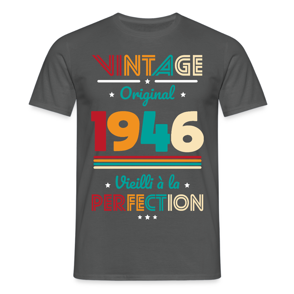 T-shirt anniversaire homme 80 ans – Vintage, original, 1946 - charbon