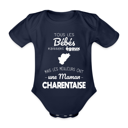 Body Bébé bio manches courtes - Les Meilleurs Ont Une Maman Charentaise - marine foncé