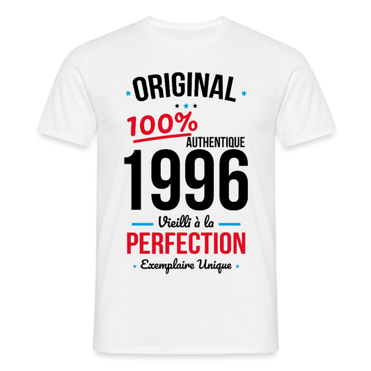 T-shirt anniversaire 30 ans Homme coloris clair – Original 1996 Authentique - blanc