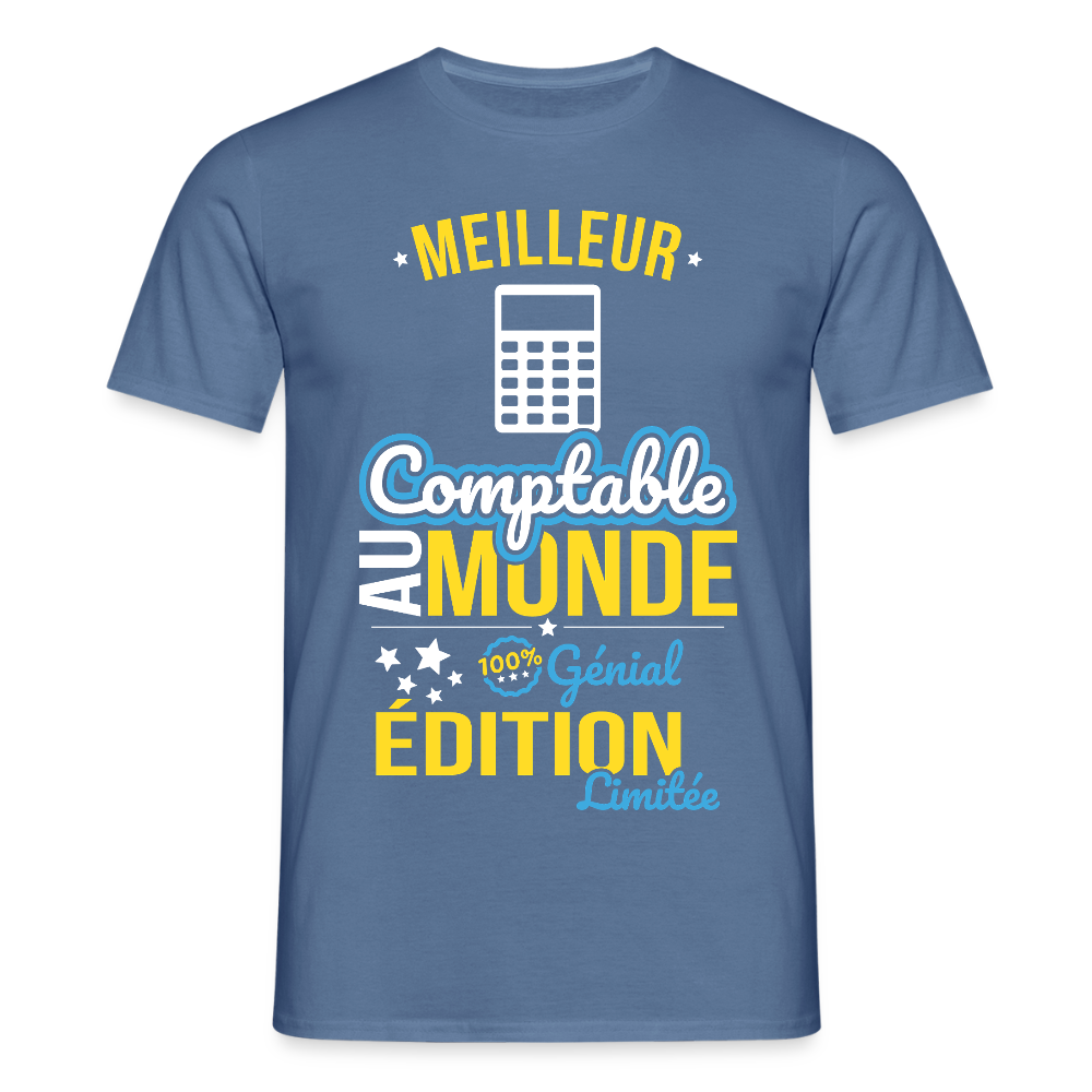 T-shirt Homme - Meilleur Comptable au monde - 100% génial - bleu pigeon 