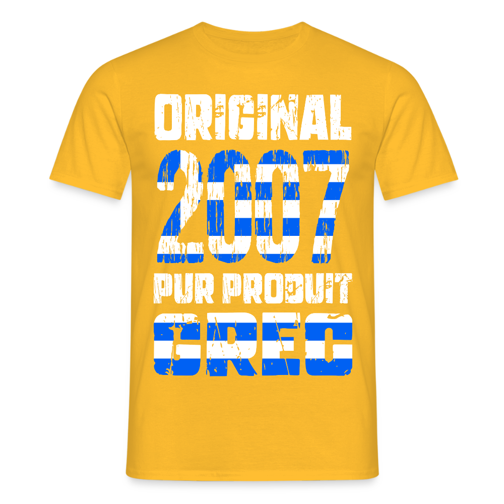 T-shirt Homme - Anniversaire 18 Ans - Original 2007 - Pur produit Grec - jaune