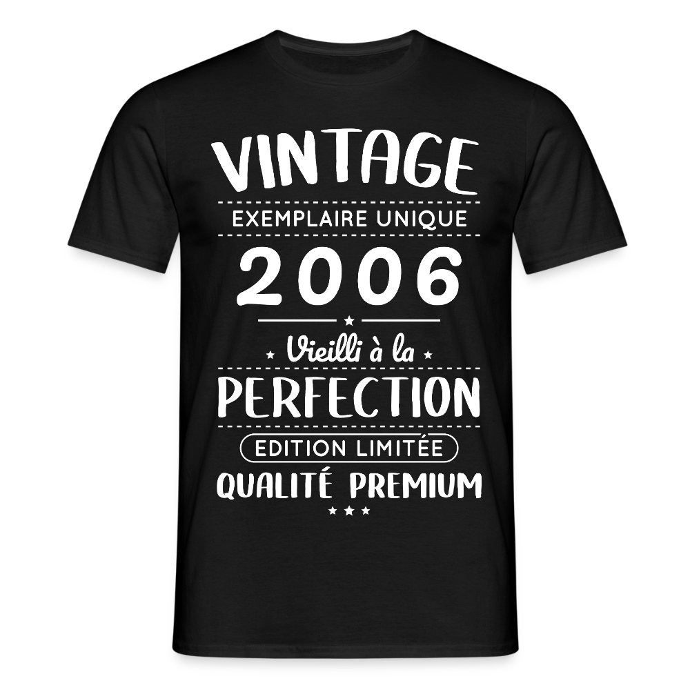 T-shirt anniversaire homme 20 ans – Vintage 2006 – Perfection - noir