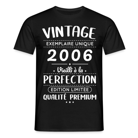 T-shirt anniversaire homme 20 ans – Vintage 2006 – Perfection - noir