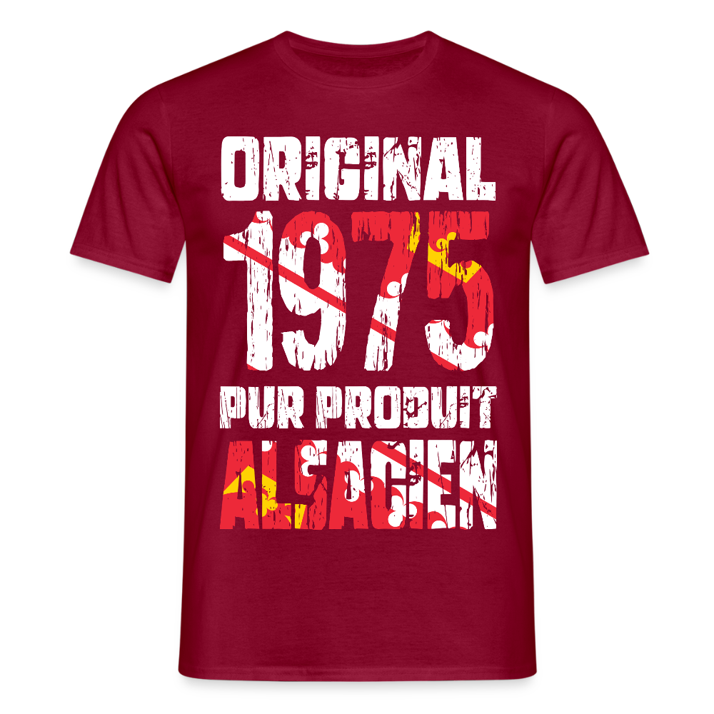 T-shirt Homme - Anniversaire 50 Ans - Original 1975 - Pur produit Alsacien - rouge brique