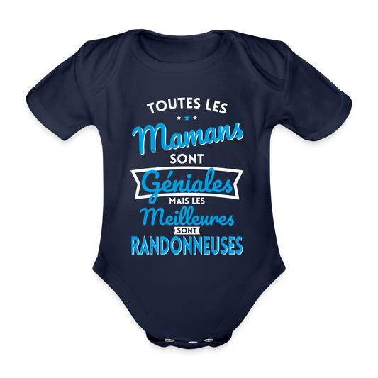 Body Bébé bio manches courtes - Mamans géniales - Les meilleures sont randonneuses - marine foncé