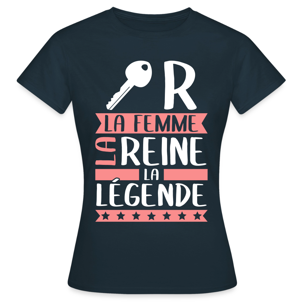 T-shirt femme Claire rébus – La femme, la reine, la légende - marine