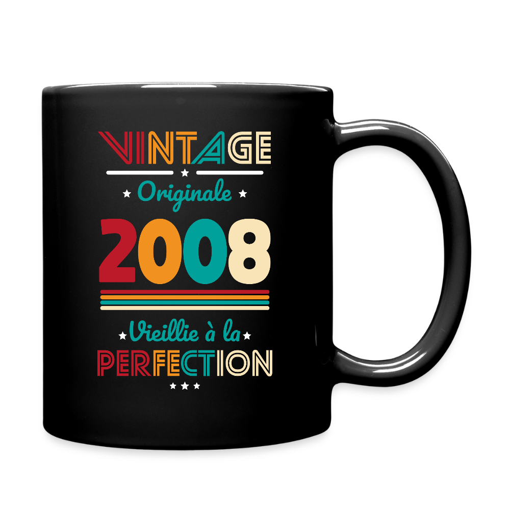 Mug anniversaire femme 18 ans – Vintage, originale, 2008 - noir