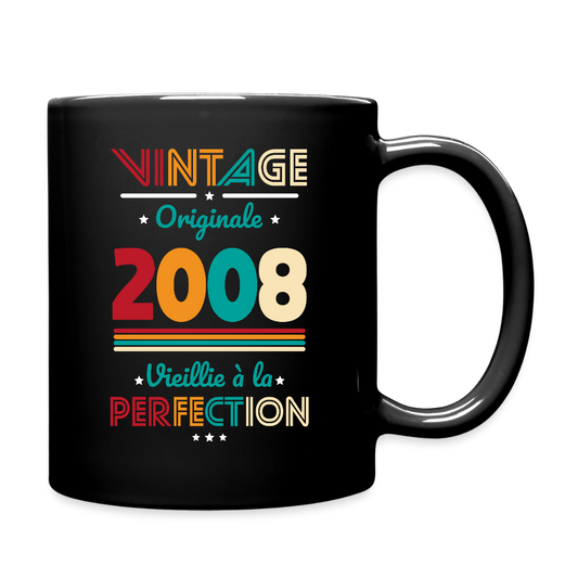 Mug anniversaire femme 18 ans – Vintage, originale, 2008 - noir