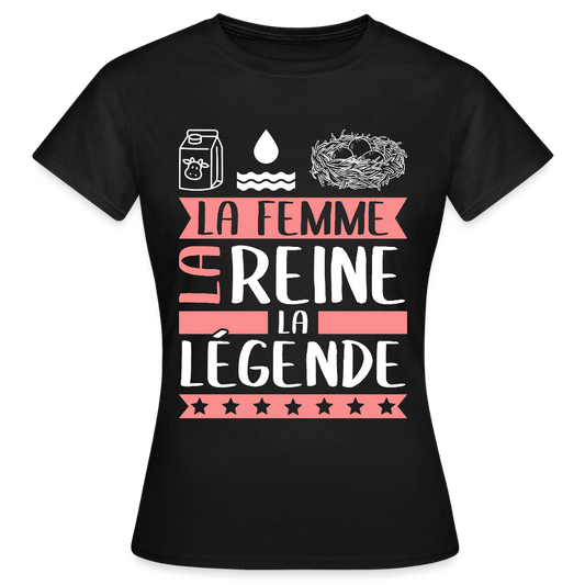 T-shirt femme Léonie rébus – La femme, la reine, la légende - noir