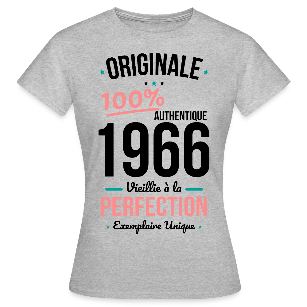 T-shirt anniversaire 60 ans Femme coloris clair – Originale 1966 Authentique - gris chiné