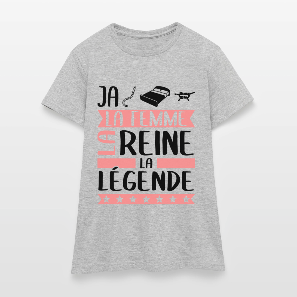 T-shirt femme coloris clair Jacqueline rébus – La femme, la reine, la légende - gris chiné