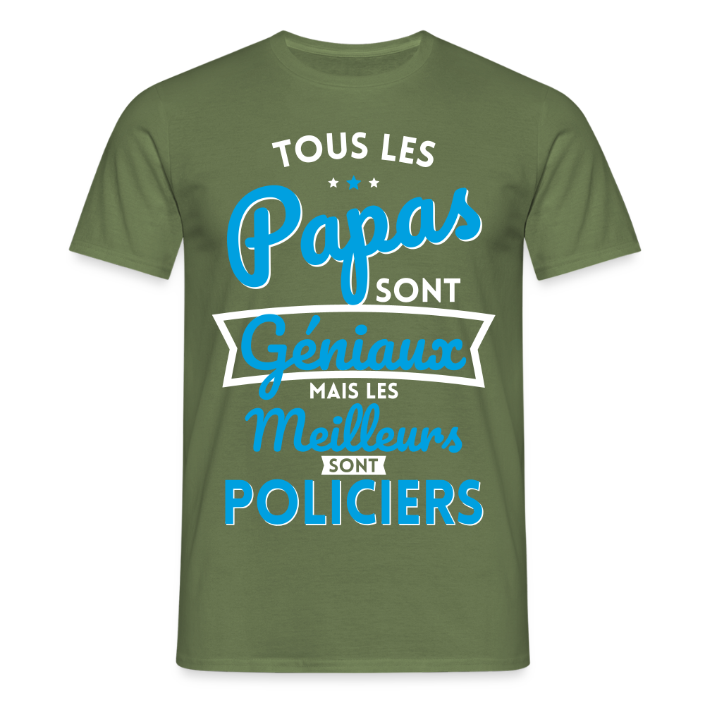 T-shirt Homme - Papas géniaux - Les meilleurs sont policiers - vert militaire
