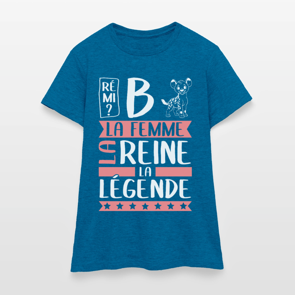 T-shirt femme Fabienne rébus – La femme, la reine, la légende - bleu saphir antique chiné