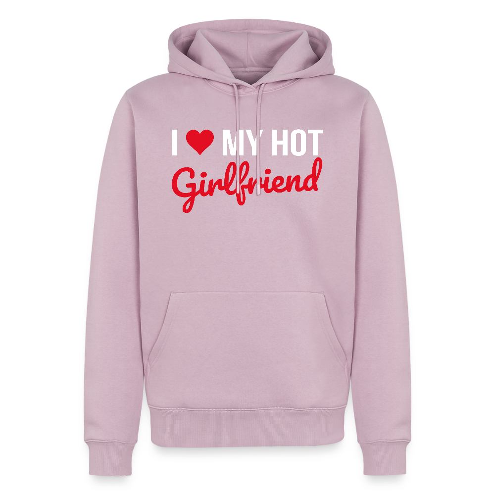 Sweat à Capuche Premium Bio Homme “I Love My Hot Girlfriend” – Idée cadeau Saint-Valentin - rose poudré