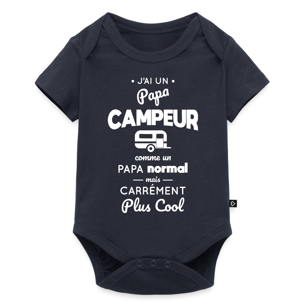 Body Bébé bio manches courtes - J'ai un papa campeur - bleu marine