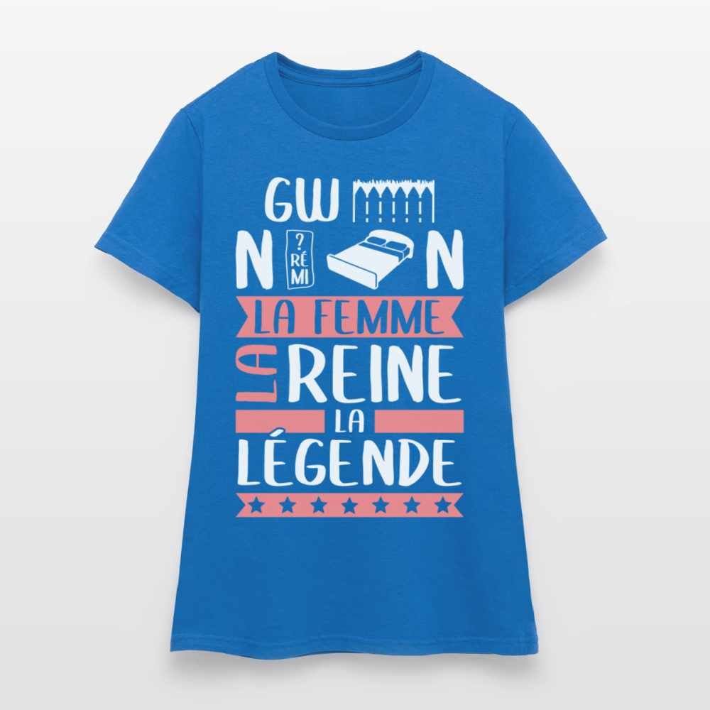 T-shirt femme Gwendoline rébus – La femme, la reine, la légende - bleu royal