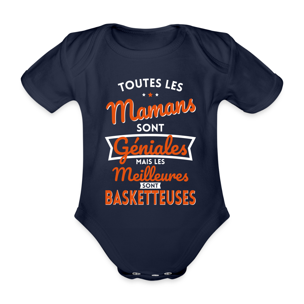 Body Bébé bio manches courtes - Mamans géniales - Les meilleures sont basketteuses - marine foncé