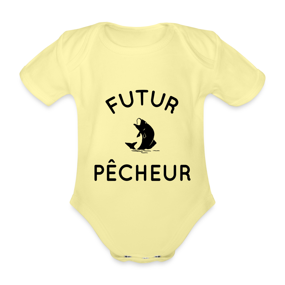 Body Bébé bio manches courtes - Futur pêcheur - jaune délavé