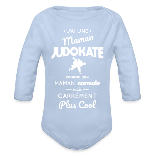 Body Bébé bio manches longues - J'ai une maman judokate - ciel