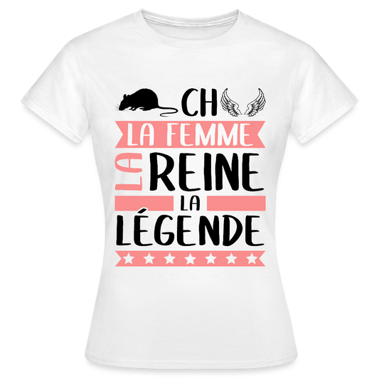 T-shirt femme coloris clair Rachel rébus – La femme, la reine, la légende - blanc