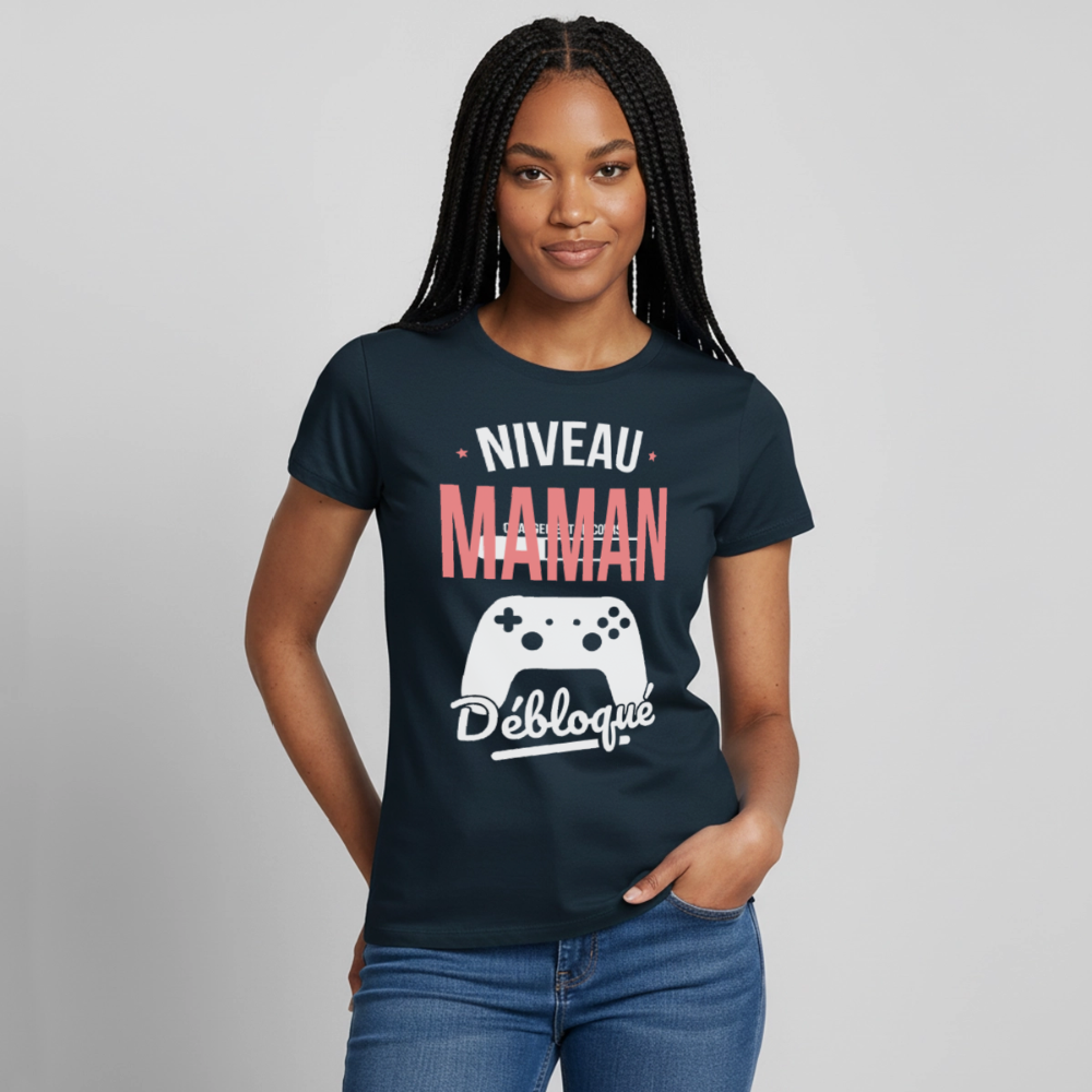 T-shirt femme fête des mères - Niveau maman débloqué - marine