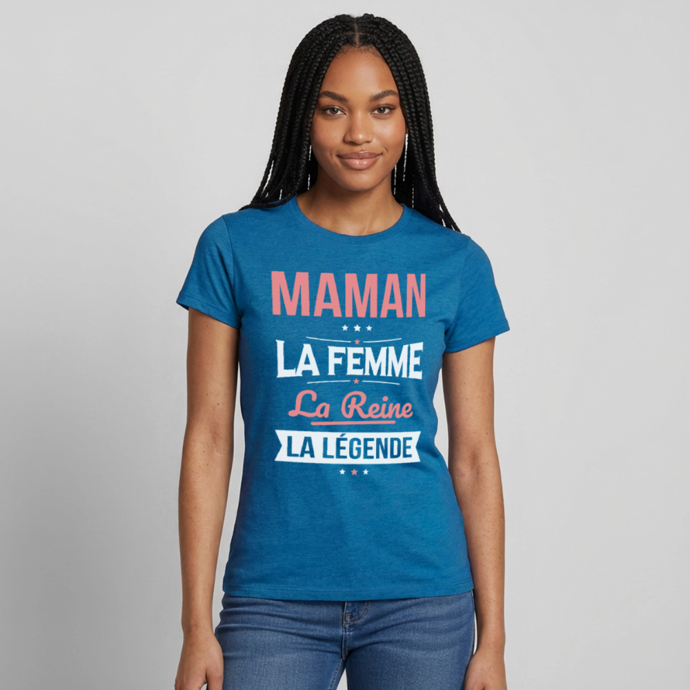 T-shirt femme cadeau - Maman, la femme, la reine, la légende - bleu saphir antique chiné