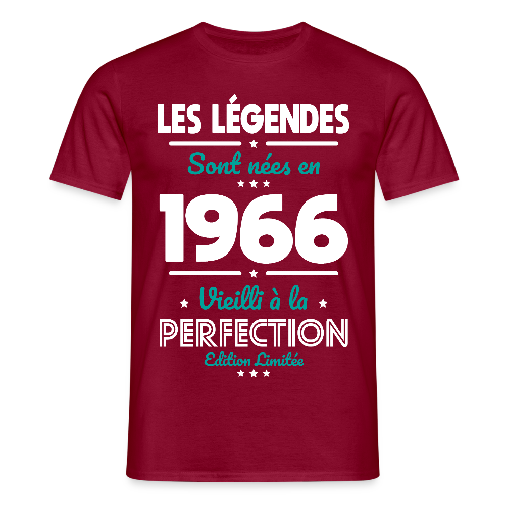 T-shirt anniversaire homme 60 ans – Les légendes sont nées en 1966 - rouge brique