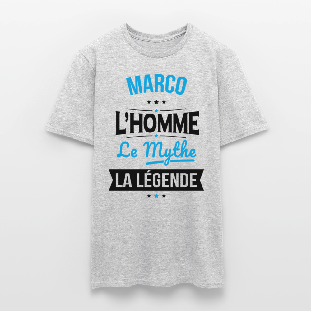 T-shirt clair Marco l’homme le mythe la légende – Cadeau homme - gris chiné