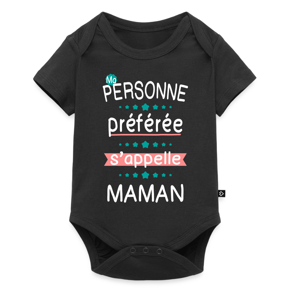 Body bébé bio manches courtes impression rose - Personne préférée Maman - noir