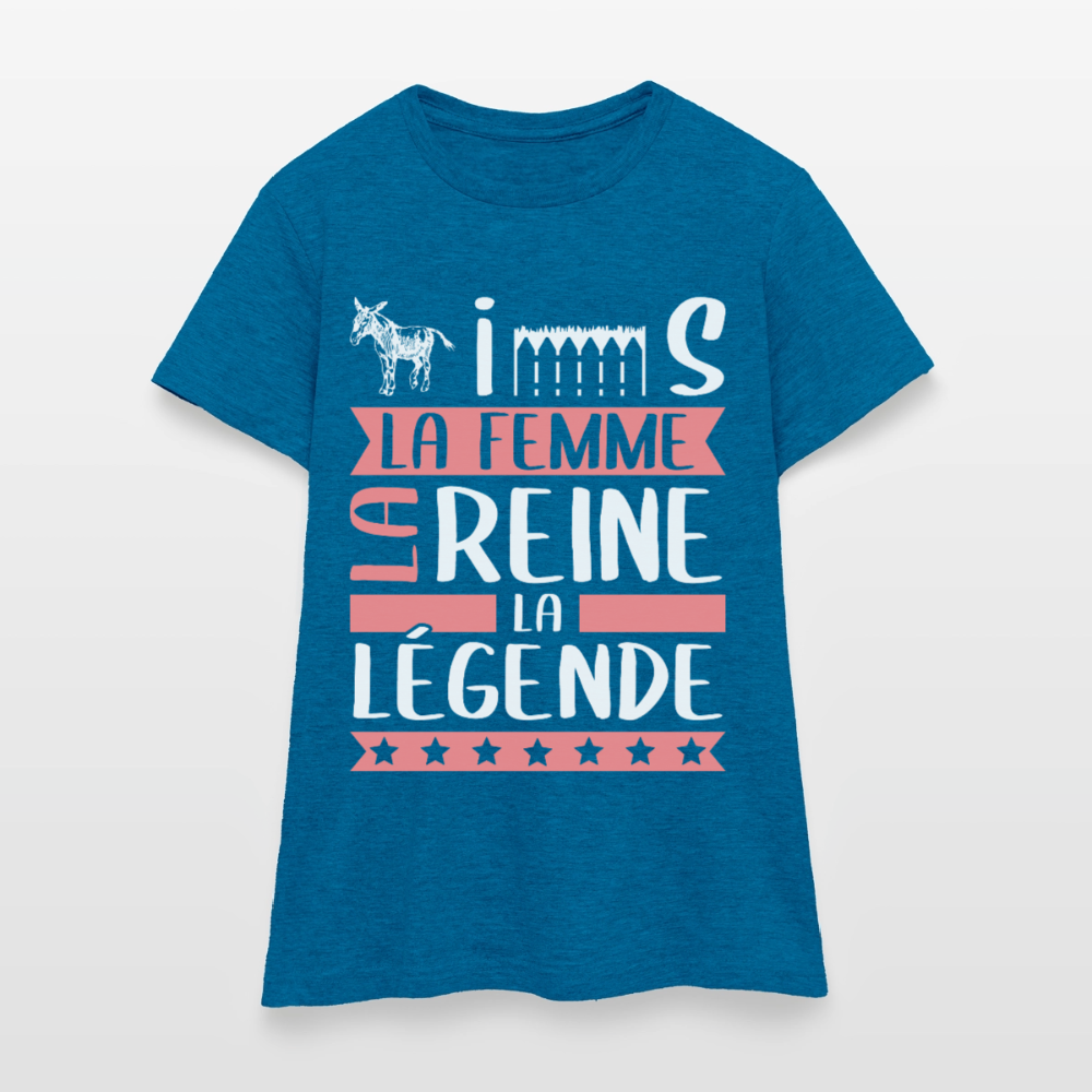 T-shirt femme Agnès rébus – La femme, la reine, la légende - bleu saphir antique chiné