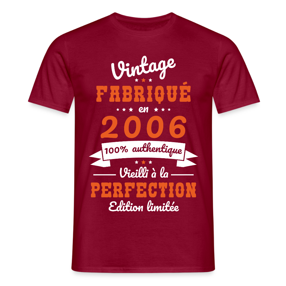 T-shirt Homme - Anniversaire 19 Ans - Vintage Fabriqué en 2006 - rouge brique