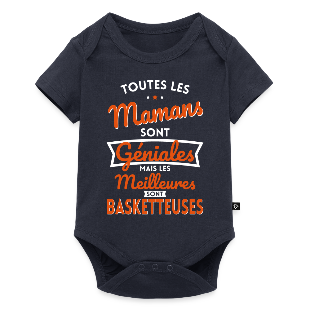 Body Bébé bio manches courtes - Mamans géniales - Les meilleures sont basketteuses - bleu marine