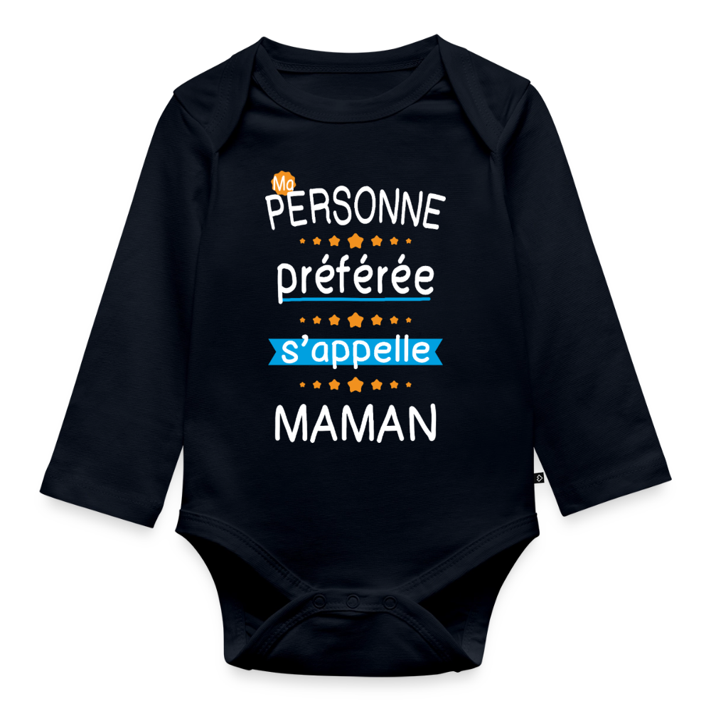 Body bébé bio manches longues - Personne préférée Maman - bleu marine