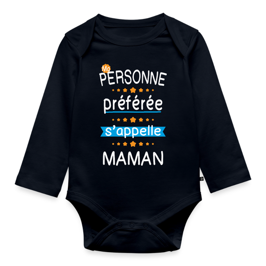 Body bébé bio manches longues - Personne préférée Maman - bleu marine