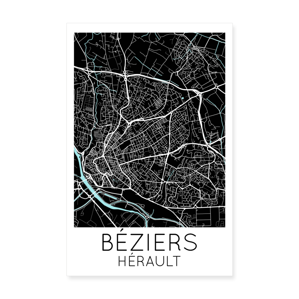 Poster Béziers - Plan Béziers - 20 x 30 cm - blanc