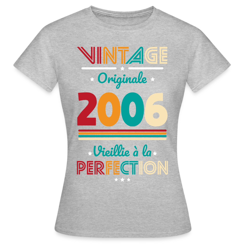 T-shirt anniversaire femme 20 ans – Vintage, originale, 2006 - gris chiné