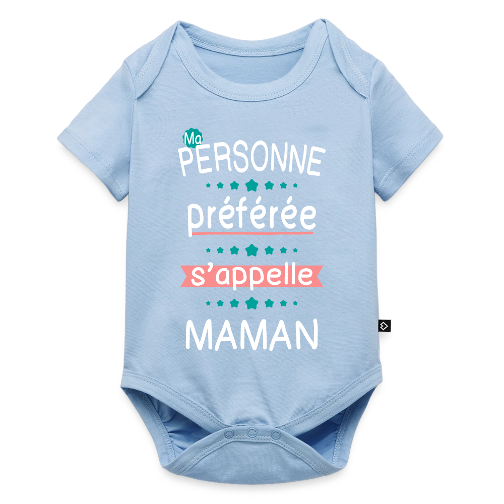 Body bébé bio manches courtes impression rose - Personne préférée Maman - bleu clair