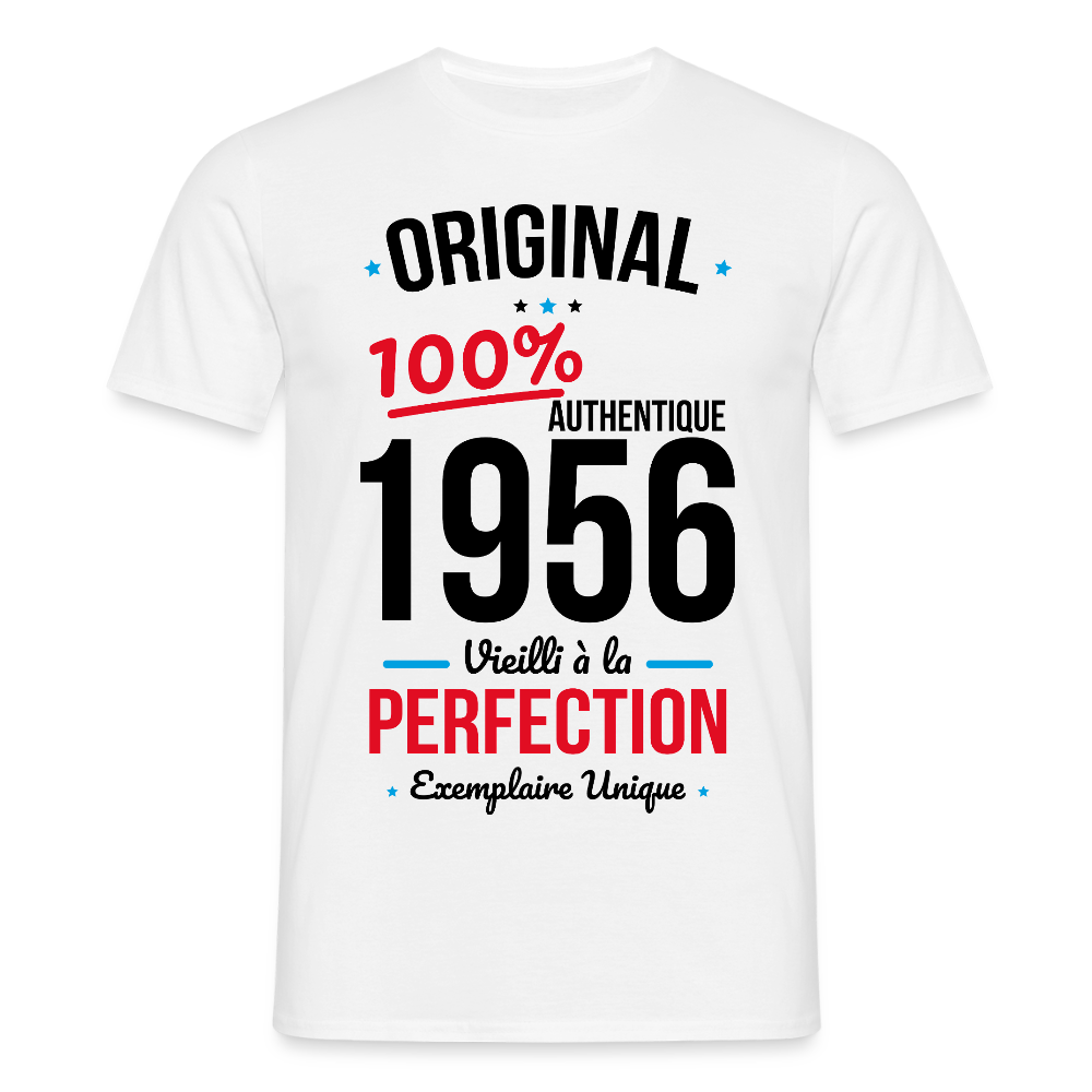 T-shirt anniversaire 70 ans Homme coloris clair – Original 1956 Authentique - blanc