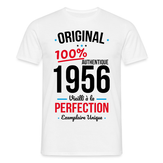 T-shirt anniversaire 70 ans Homme coloris clair – Original 1956 Authentique - blanc