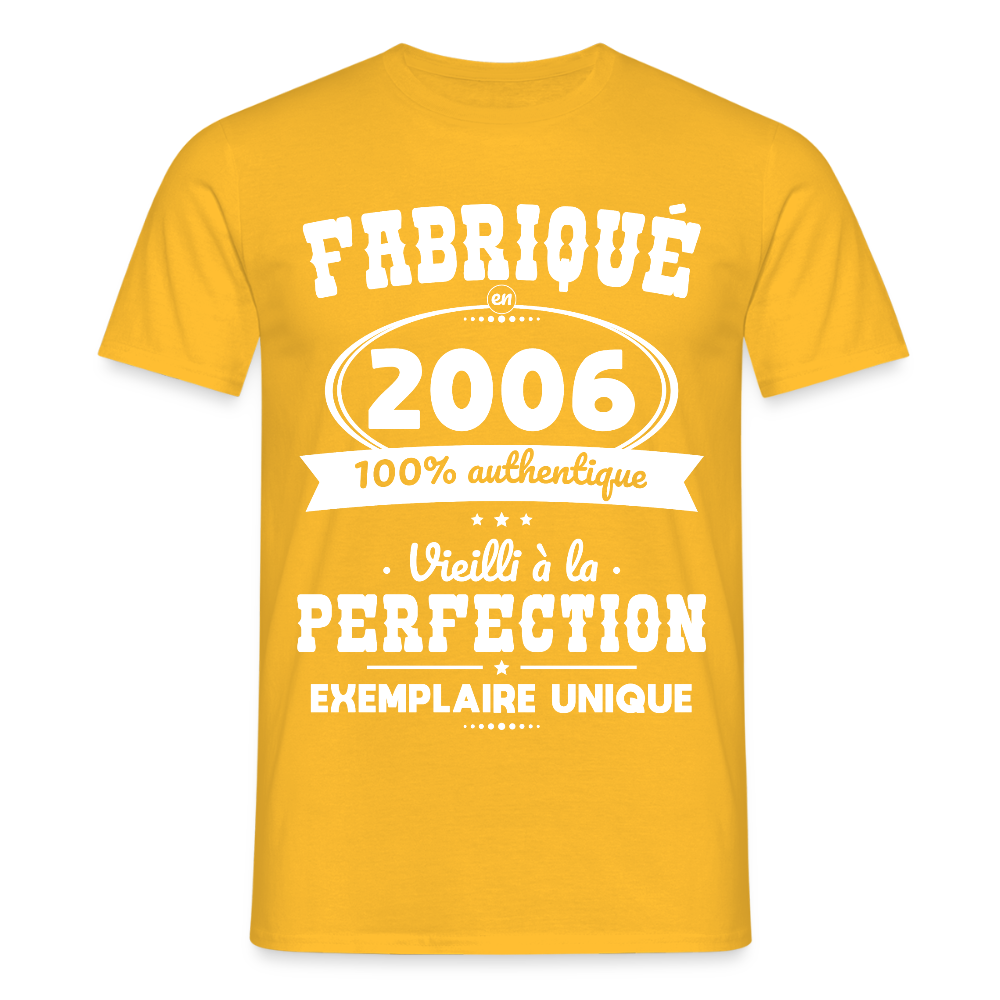 T-shirt Homme - Anniversaire 19 Ans - Fabriqué en 2006 - jaune